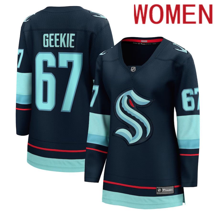 Women Seattle Kraken #67 Morgan Geekie Fanatics Branded Deep Sea Blue Home Breakaway Player NHL Jersey->women nhl jersey->Women Jersey